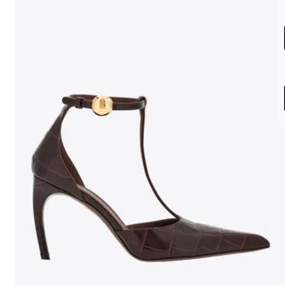 Salvatore Ferragamo Brown Croc-Patterned Heels